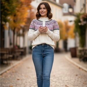 Women's Fair Isle Cardigan Sweater - Pink and Black Accents